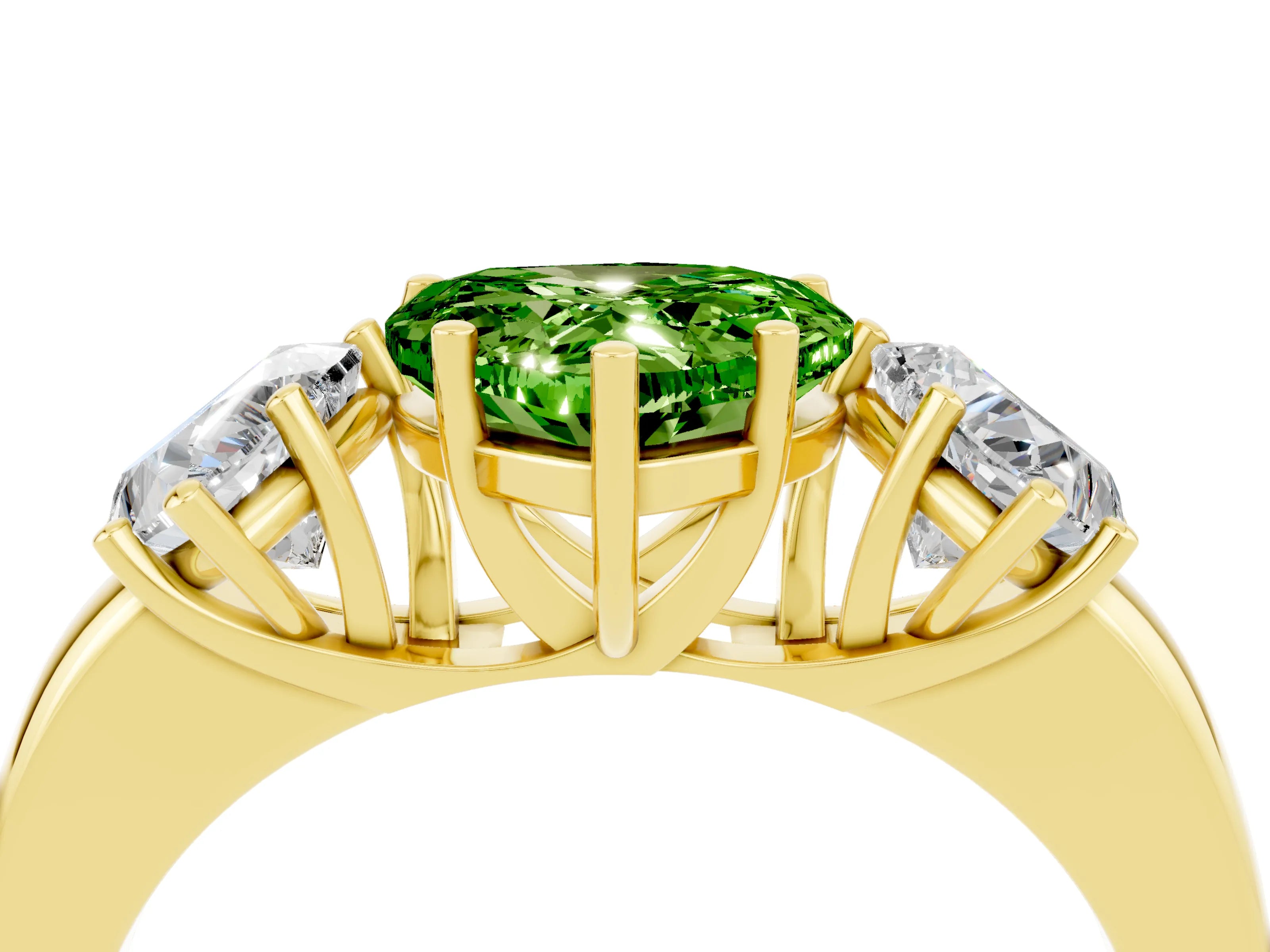 Yellow gold Heart Cut Peridot Three-Stone Ring with Four-Prong Setting and Classic Band_4