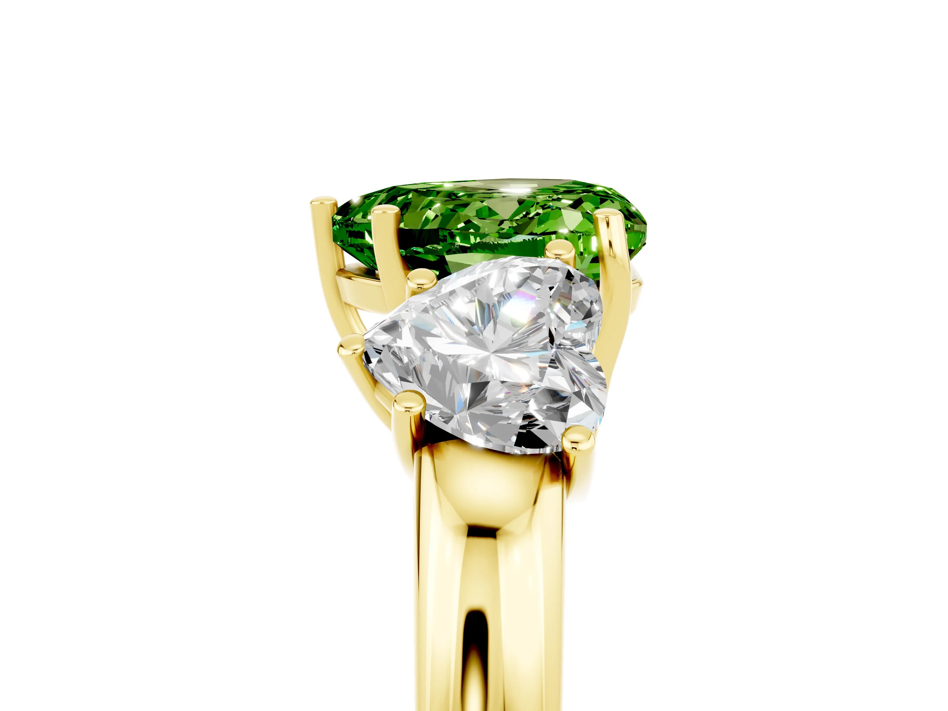 Yellow gold Heart Cut Peridot Three-Stone Ring with Four-Prong Setting and Classic Band_5