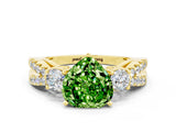 Yellow gold Heart Cut Peridot Three-Stone Ring with Pavé Split Shank and Four-Prong Setting