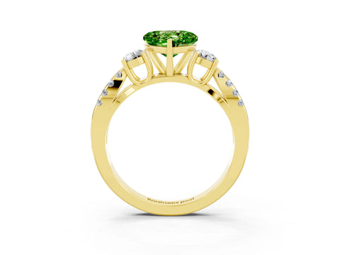 Yellow gold Heart Cut Peridot Three-Stone Ring with Pavé Split Shank and Four-Prong Setting_3