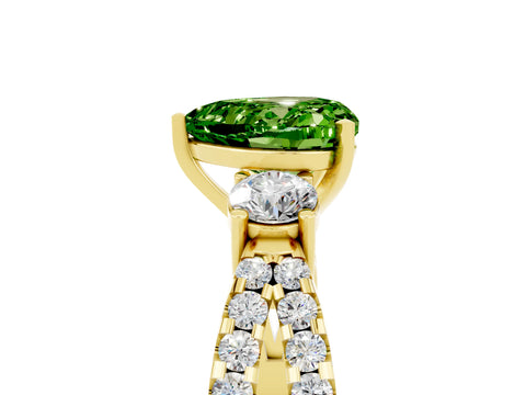 Yellow gold Heart Cut Peridot Three-Stone Ring with Pavé Split Shank and Four-Prong Setting_5