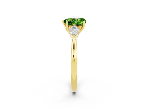 Yellow gold Heart Cut Peridot Three-Stone Ring with Pear Side Stones and Four-Prong Setting_14