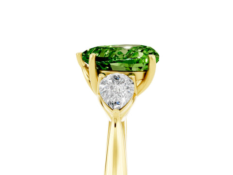 Yellow gold Heart Cut Peridot Three-Stone Ring with Pear Side Stones and Four-Prong Setting_17
