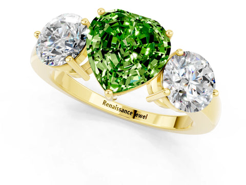 Yellow gold Heart Cut Peridot Three-Stone Ring with Prong Setting and Classic Band_1