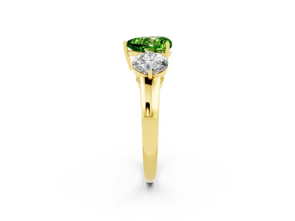 Yellow gold Heart Cut Peridot Three-Stone Ring with Prong Setting and Classic Band