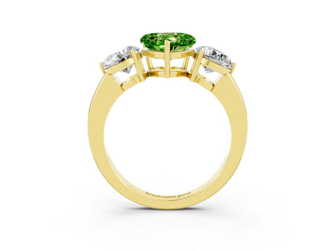 Yellow gold Heart Cut Peridot Three-Stone Ring with Prong Setting and Classic Band_3