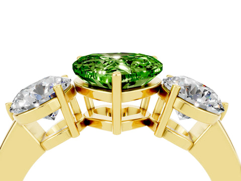 Yellow gold Heart Cut Peridot Three-Stone Ring with Prong Setting and Classic Band_4