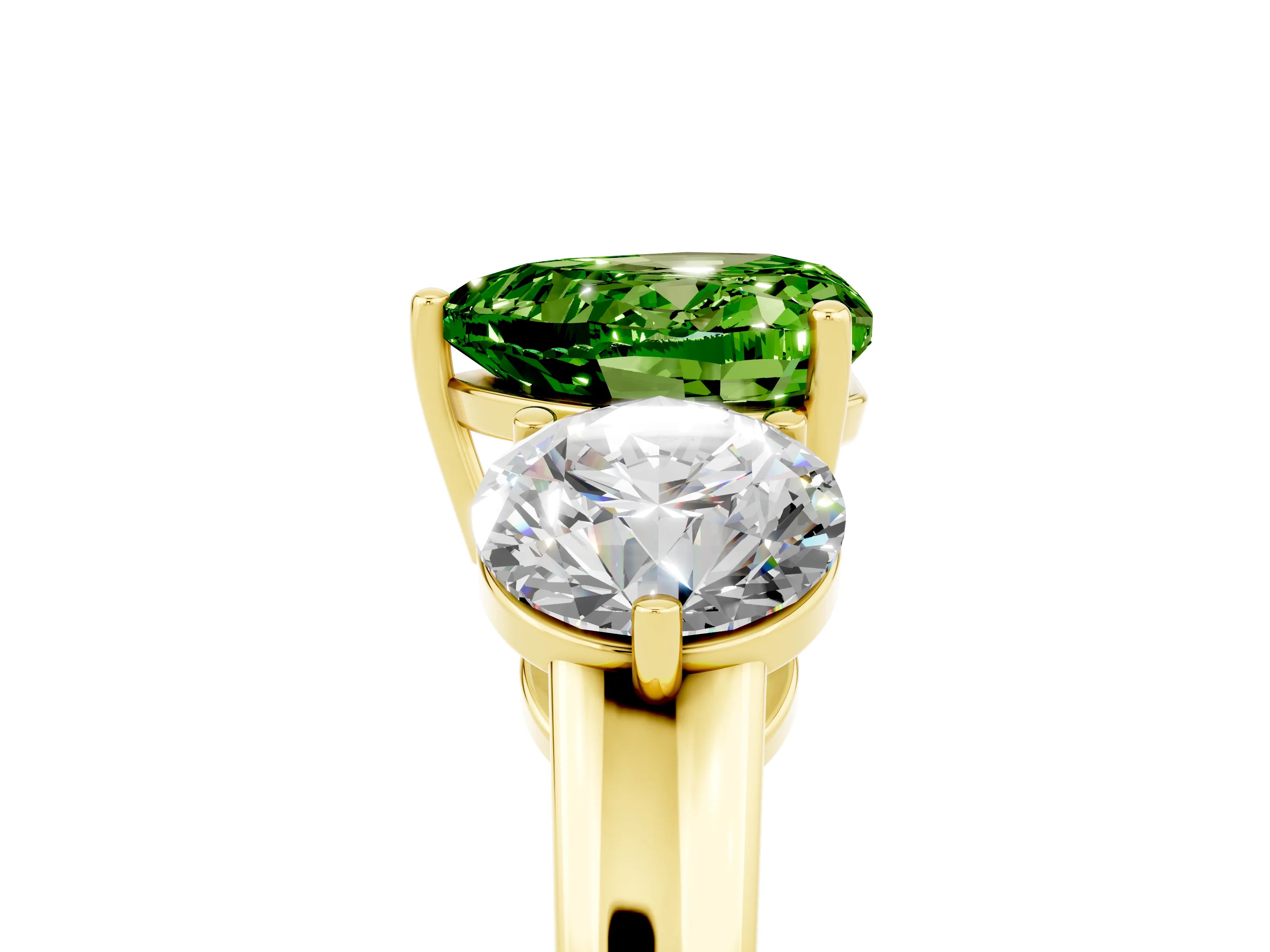 Yellow gold Heart Cut Peridot Three-Stone Ring with Prong Setting and Classic Band_5