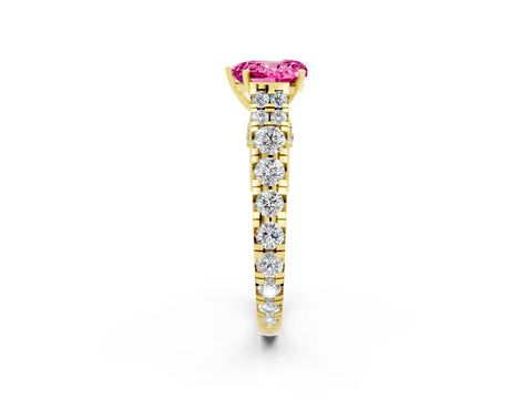 Yellow gold Heart Cut Pink Sapphire Classic Solitaire Ring with Pavé Band and Four-Prong Setting_14