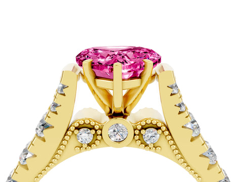 Yellow gold Heart Cut Pink Sapphire Classic Solitaire Ring with Pavé Band and Four-Prong Setting_16