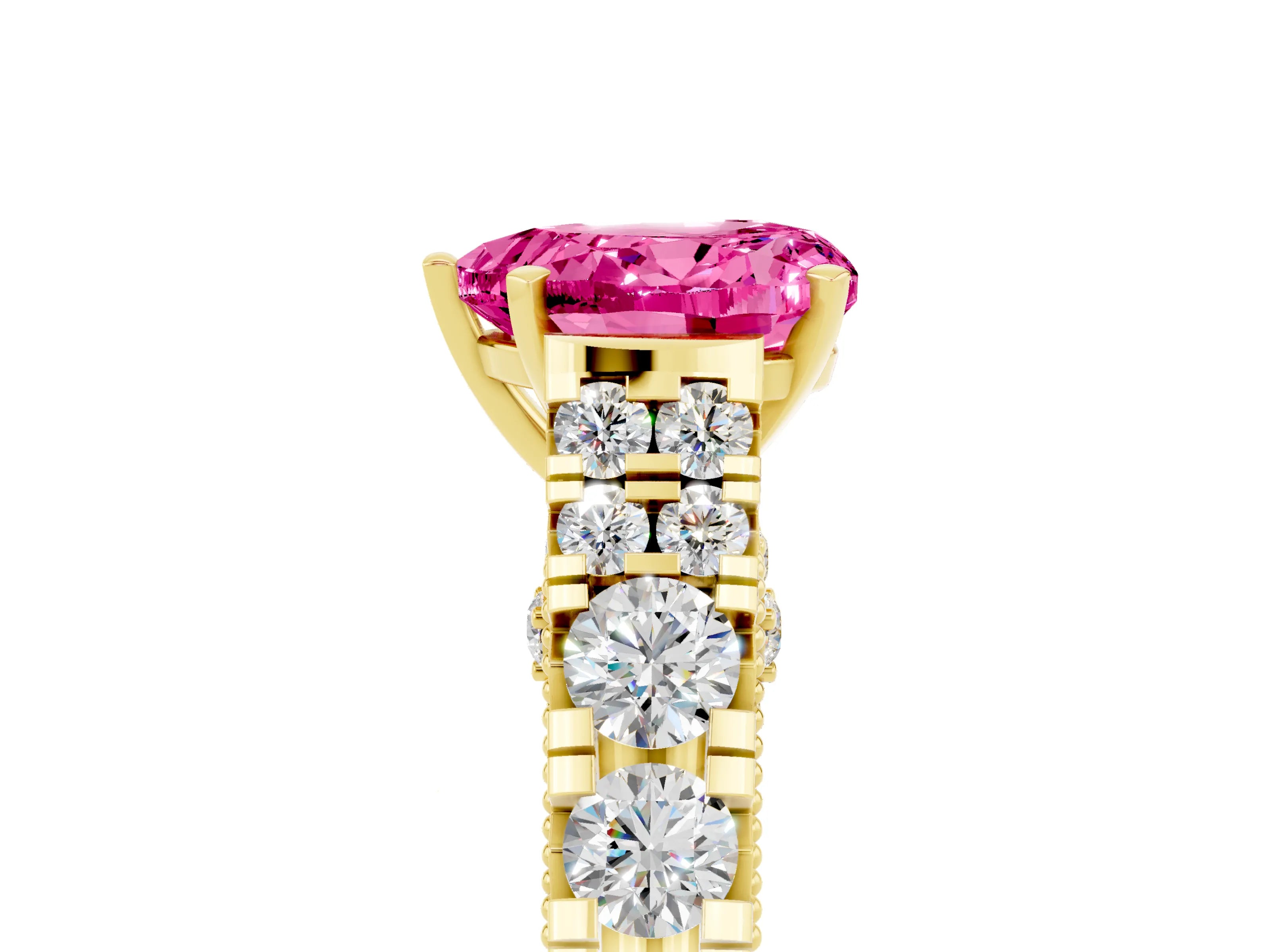 Yellow gold Heart Cut Pink Sapphire Classic Solitaire Ring with Pavé Band and Four-Prong Setting_17