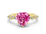 Yellow gold Heart Cut Pink Sapphire Cluster Side Stone Solitaire Ring with Prong Setting_48