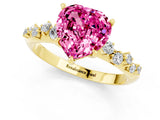Yellow gold Heart Cut Pink Sapphire Cluster Side Stone Solitaire Ring with Prong Setting_49