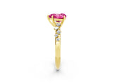 Yellow gold Heart Cut Pink Sapphire Cluster Side Stone Solitaire Ring with Prong Setting_50