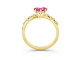 Yellow gold Heart Cut Pink Sapphire Cluster Side Stone Solitaire Ring with Prong Setting_51