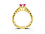 Yellow gold Heart Cut Pink Sapphire Engagement Ring with Milgrain Channel Set Band and Prong Setting_27