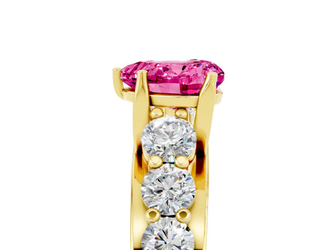 Yellow gold Heart Cut Pink Sapphire Engagement Ring with Pavé Band and Four-Prong Setting_5