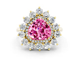 Yellow gold Heart Cut Pink Sapphire Floral Double Halo Engagement Ring with Prong Setting_72