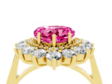 Yellow gold Heart Cut Pink Sapphire Floral Double Halo Engagement Ring with Prong Setting_76