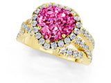Yellow gold Heart Cut Pink Sapphire Halo Ring with Round Split Shank and Prong Setting_49