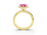 Yellow gold Heart Cut Pink Sapphire Halo Ring with Round Split Shank and Prong Setting_51