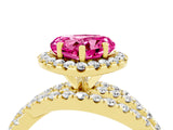 Yellow gold Heart Cut Pink Sapphire Halo Ring with Round Split Shank and Prong Setting_52