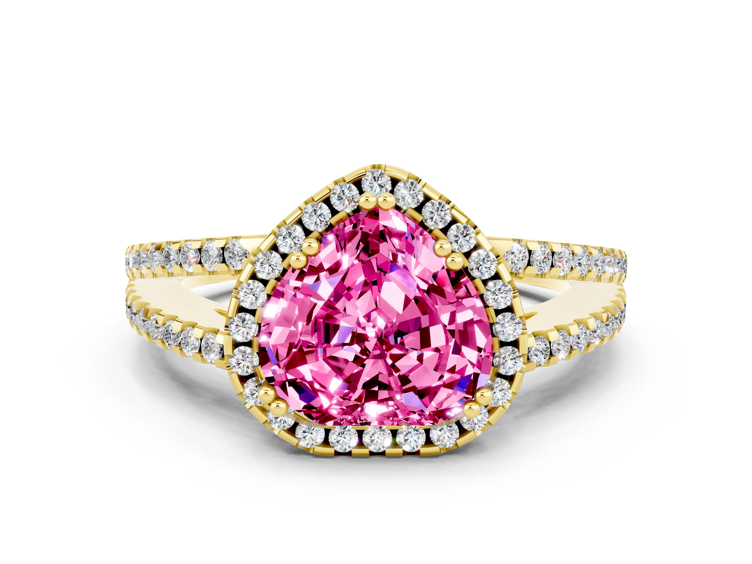 Yellow gold Heart Cut Pink Sapphire Halo Split Shank Engagement Ring_12