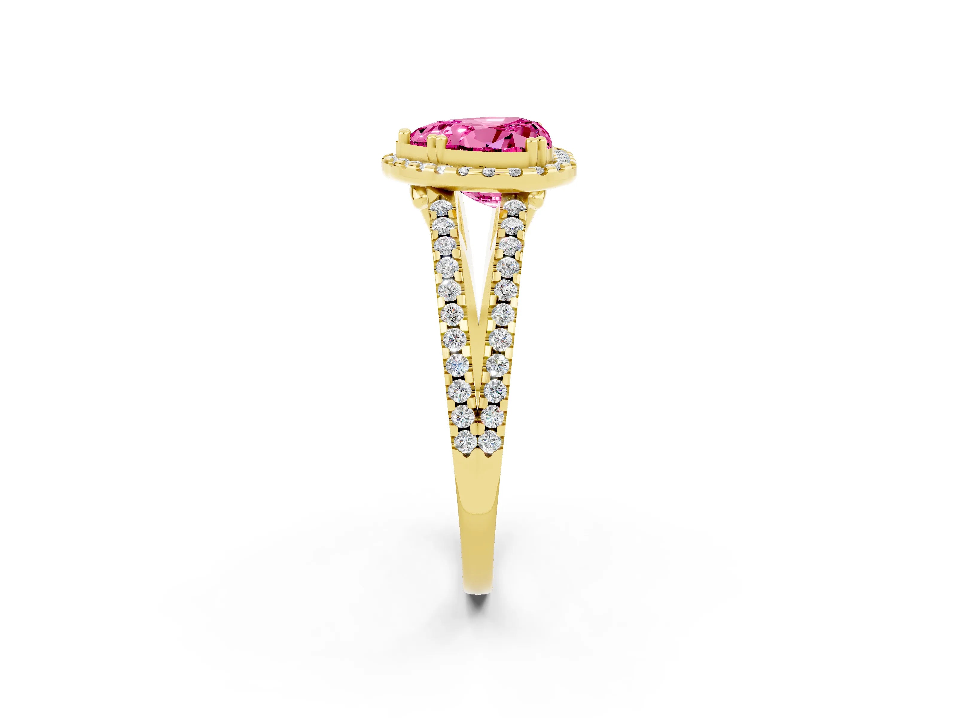 Yellow gold Heart Cut Pink Sapphire Halo Split Shank Engagement Ring_14