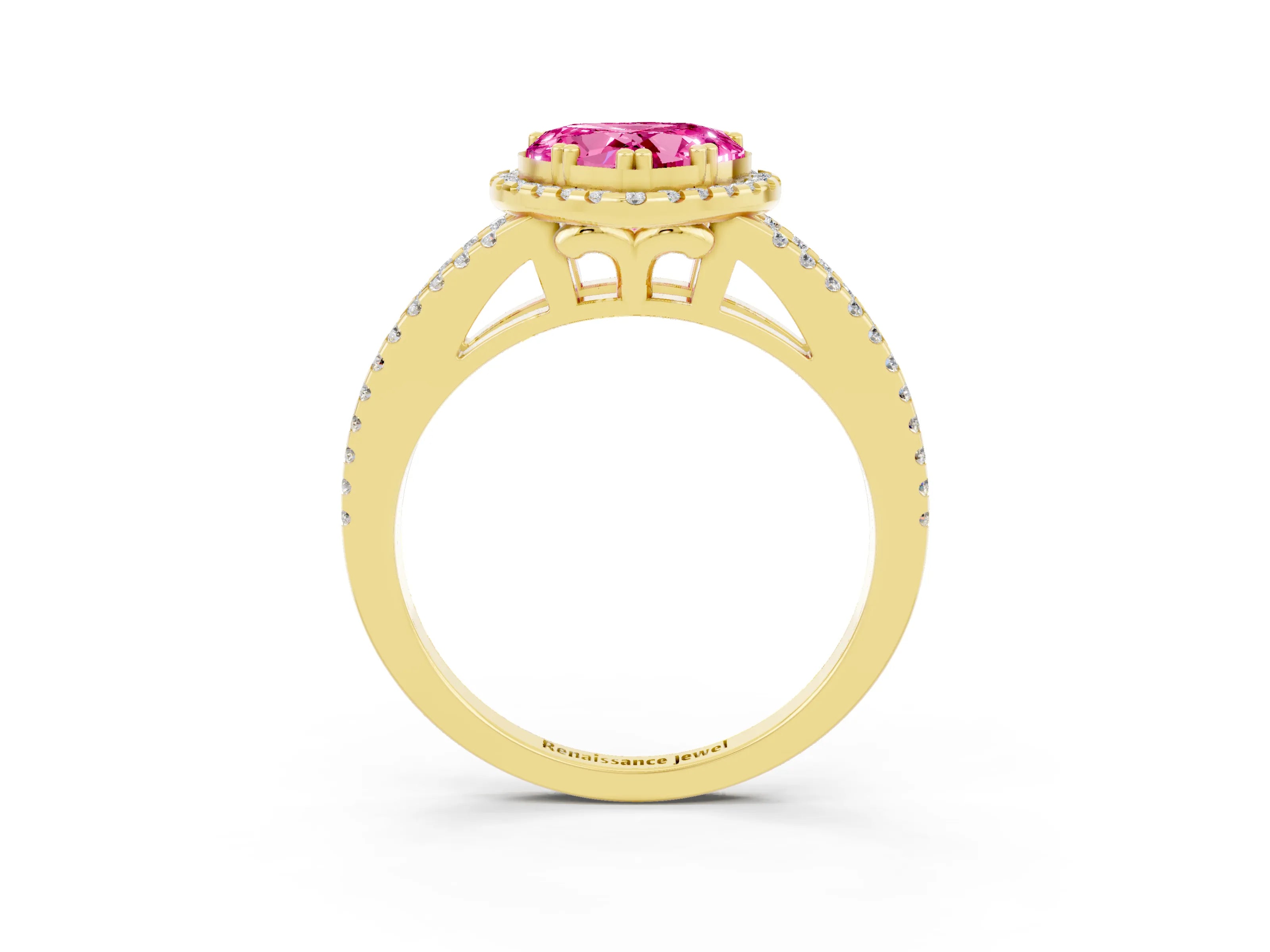 Yellow gold Heart Cut Pink Sapphire Halo Split Shank Engagement Ring_15