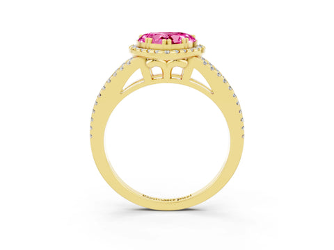 Yellow gold Heart Cut Pink Sapphire Halo Split Shank Engagement Ring_15