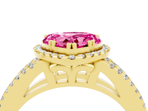 Yellow gold Heart Cut Pink Sapphire Halo Split Shank Engagement Ring_16