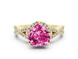 Yellow gold Heart Cut Pink Sapphire  Halo Twist Band Solitaire Prong Setting Ring_24