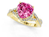 Yellow gold Heart Cut Pink Sapphire  Halo Twist Band Solitaire Prong Setting Ring_25
