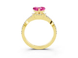 Yellow gold Heart Cut Pink Sapphire  Halo Twist Band Solitaire Prong Setting Ring_27