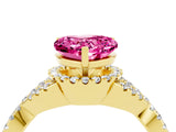 Yellow gold Heart Cut Pink Sapphire  Halo Twist Band Solitaire Prong Setting Ring_28
