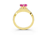Yellow gold Heart Cut Pink Sapphire Halo Twist Band Solitaire Prong Setting Ring_39