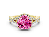 Yellow gold Heart Cut Pink Sapphire  Halo Twist Band Solitaire Prong Setting Ring_42