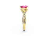 Yellow gold Heart Cut Pink Sapphire  Halo Twist Band Solitaire Prong Setting Ring_44