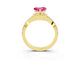 Yellow gold Heart Cut Pink Sapphire  Halo Twist Band Solitaire Prong Setting Ring_45