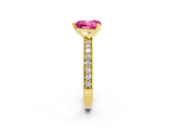 Yellow gold Heart Cut Pink Sapphire Milgrain Pavé Engagement Ring with Four-Prong Setting_38