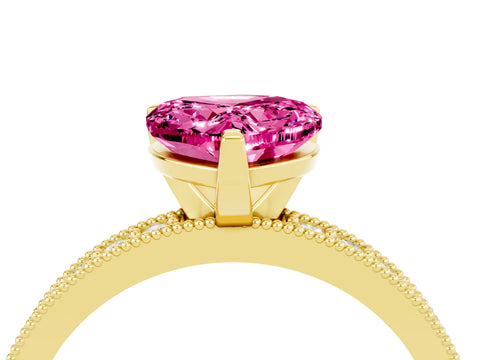 Yellow gold Heart Cut Pink Sapphire Milgrain Pavé Engagement Ring with Four-Prong Setting_40