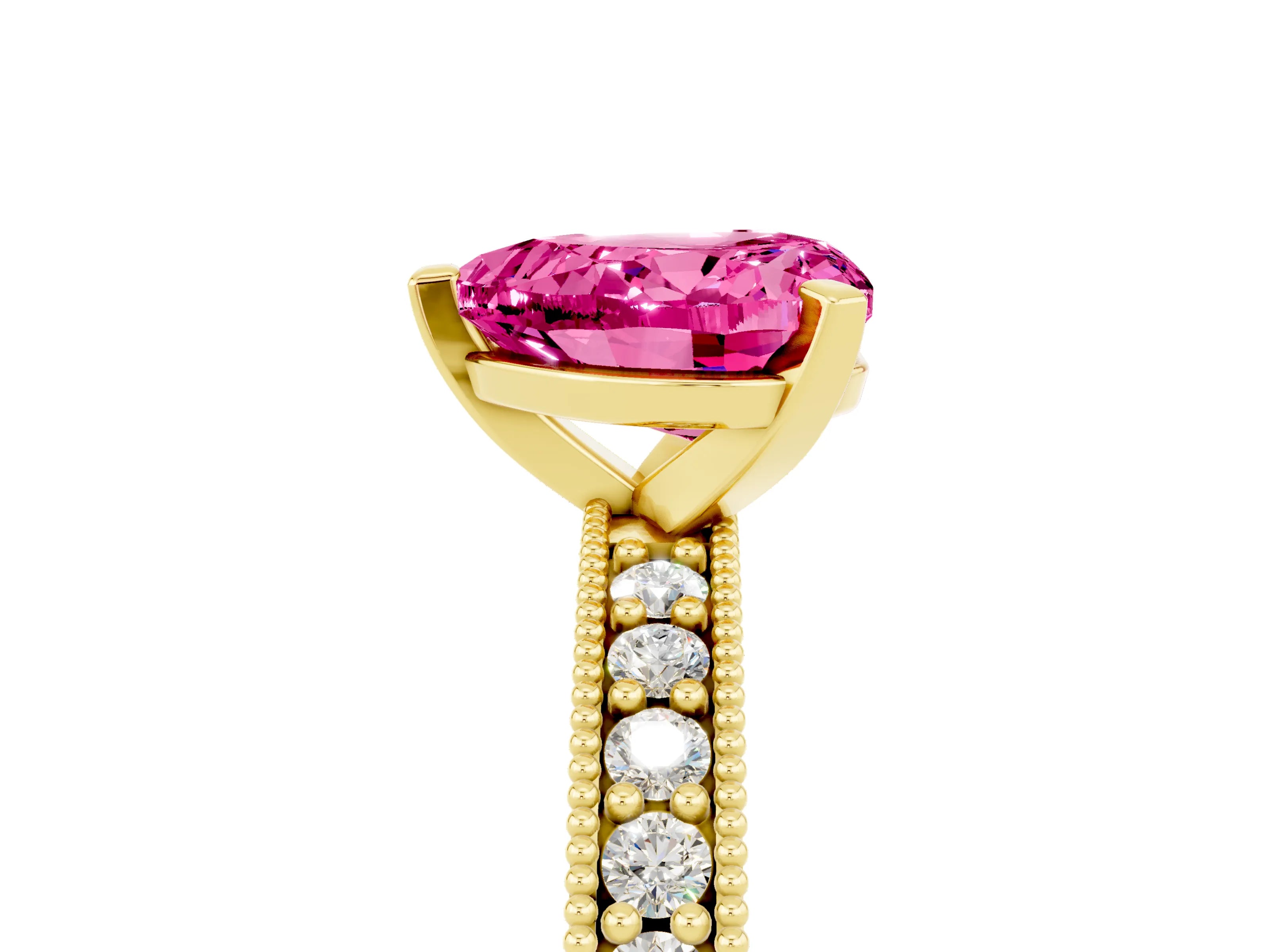 Yellow gold Heart Cut Pink Sapphire Milgrain Pavé Engagement Ring with Four-Prong Setting_41