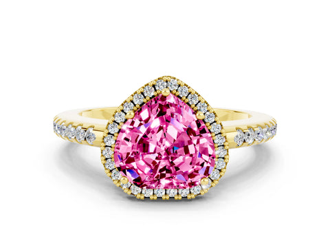 Yellow gold Heart Cut Pink Sapphire Pavé Halo Ring with Four-Prong Setting_12