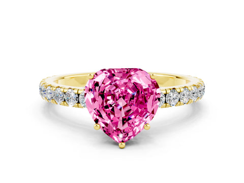 Yellow gold Heart Cut Pink Sapphire Pavé Solitaire Engagement Ring with Four-Prong Setting_12