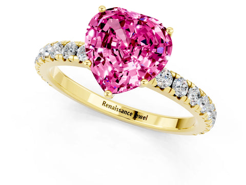 Yellow gold Heart Cut Pink Sapphire Pavé Solitaire Engagement Ring with Four-Prong Setting_13
