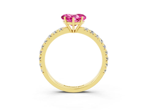 Yellow gold Heart Cut Pink Sapphire Pavé Solitaire Engagement Ring with Four-Prong Setting_15