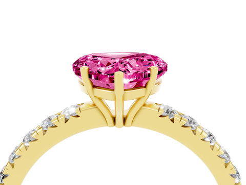 Yellow gold Heart Cut Pink Sapphire Pavé Solitaire Engagement Ring with Four-Prong Setting_16