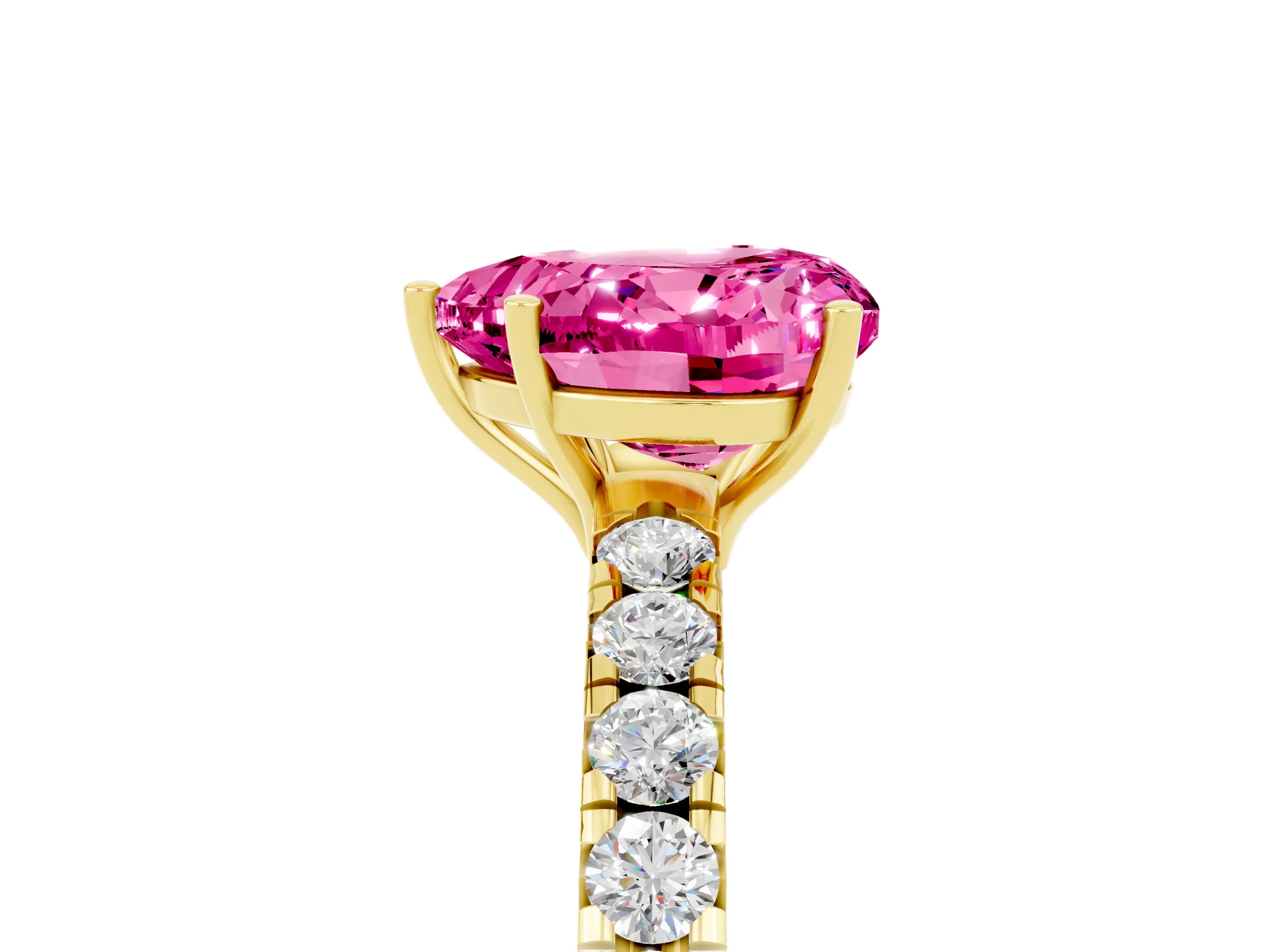 Yellow gold Heart Cut Pink Sapphire Pavé Solitaire Engagement Ring with Four-Prong Setting_17