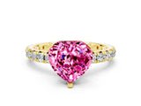 Yellow gold Heart Cut Pink Sapphire Pavé Solitaire Ring with Round Band and Prong Setting_12