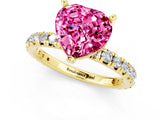 Yellow gold Heart Cut Pink Sapphire Pavé Solitaire Ring with Round Band and Prong Setting_13